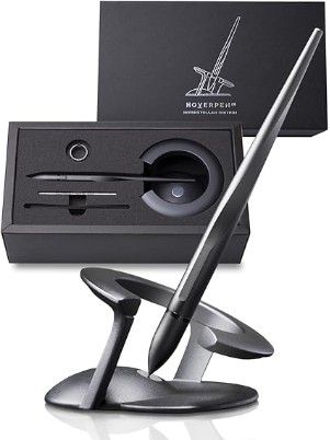 novium Hoverpen Interstellar Edition - Futuristic Luxury Pen Made With Aerospace Alloys, Desk Aesthetic, Free Spinning Executive Pen, Gifts for Men & Women (Space Black) | High quality magnetic ballpoint pen, space design, refillable Schmidt refill, desk setup, gift idea